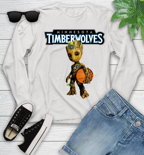 Minnesota Timberwolves NBA Basketball Groot Marvel Guardians Of The Galaxy Youth Long Sleeve