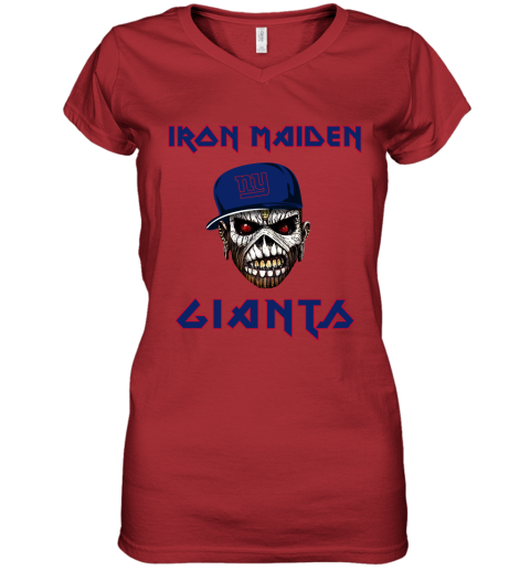 NFL New York Giants Iron Maiden Rock Band Music Football Sports HUkDvGlmJZ0 women v neck t shirt 39 95 151514 front red