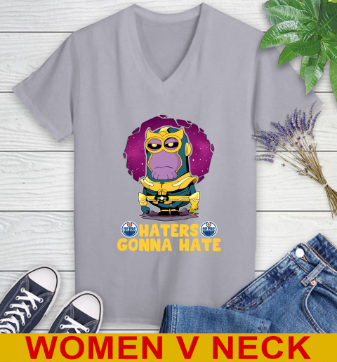 NHL Hockey Edmonton Oilers Haters Gonna Hate Thanos Minion Marvel Shirt Women's V-Neck T-Shirt 6 NHL Hockey Edmonton Oilers Haters Gonna Hate Thanos Minion Marvel Shirt Women's V-Neck T-Shirt - Image 6