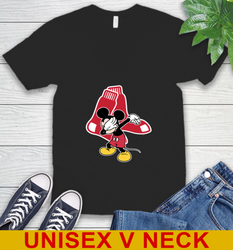 Boston Red Sox MLB Baseball Dabbing Mickey Disney Sports V-Neck T-Shirt 2