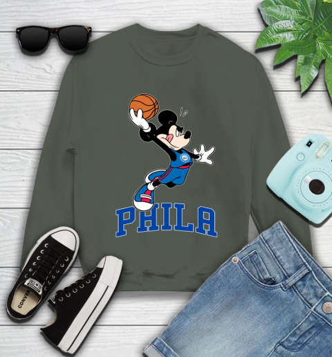 NBA Basketball Philadelphia 76ers Cheerful Mickey Mouse Shirt Youth Sweatshirt Tee For Sports