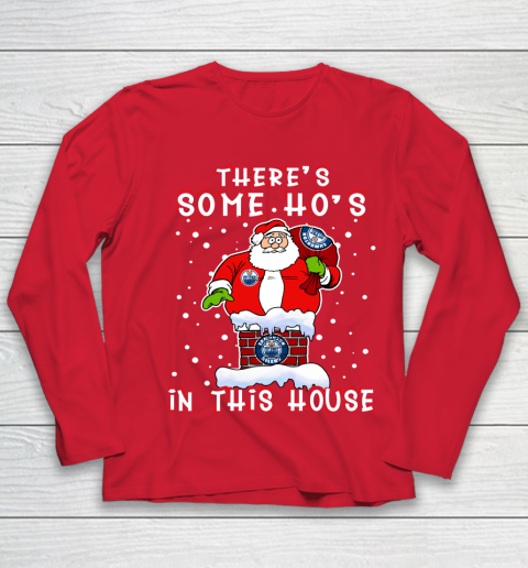 Edmonton Oilers Christmas There Is Some Hos In This House Santa Stuck In The Chimney NHL Youth Long Sleeve 8