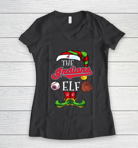 Cleveland Indians Christmas ELF Funny MLB Women's V-Neck T-Shirt 6