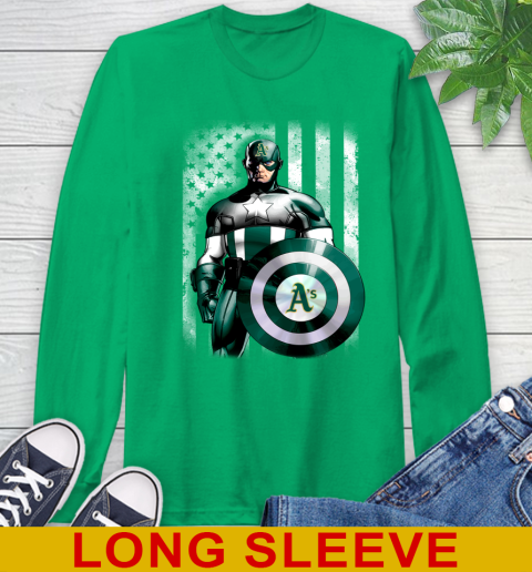 Oakland Athletics MLB Baseball Captain America Marvel Avengers American Flag Shirt Long Sleeve T-Shirt 8