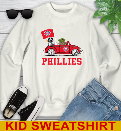 MLB Baseball Philadelphia Phillies Darth Vader Baby Yoda Driving Star Wars Shirt Youth Sweatshirt