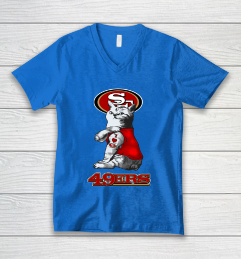 NFL Football My Cat Loves San Francisco 49ers V-Neck T-Shirt 5