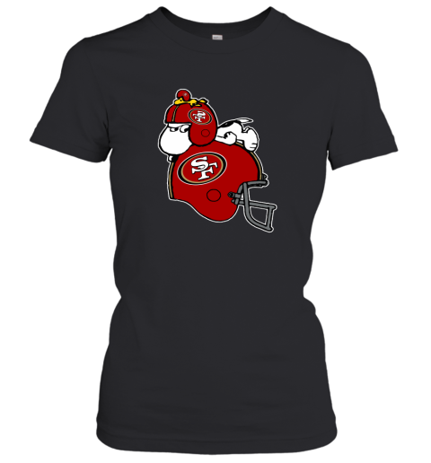 Snoopy And Woodstock Resting On San Francisco 49ers Helmet Women's T-Shirt