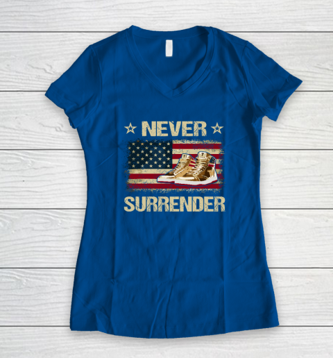 Never Surrender Gold Sneakers Pro Trump 2024 Women's V-Neck T-Shirt 5