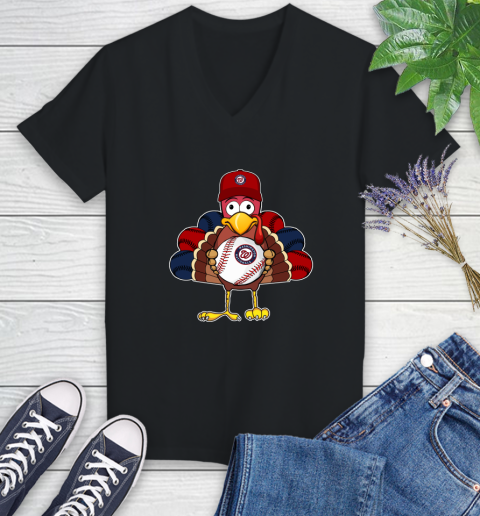 Washington Nationals Turkey thanksgiving Women's V-Neck T-Shirt 2