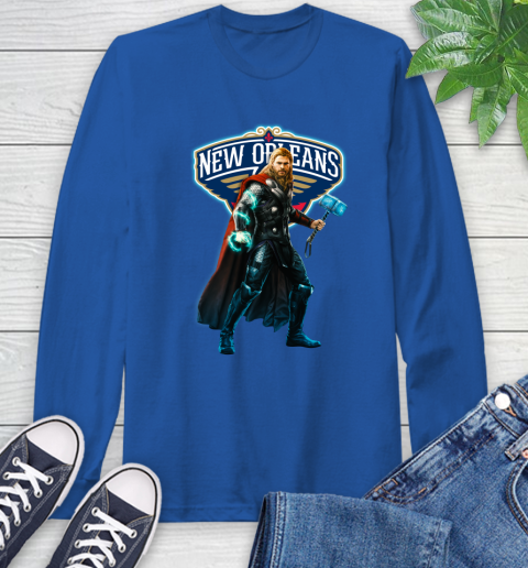 NBA Thor Avengers Endgame Basketball New Orleans Pelicans Long Sleeve T-Shirt 9