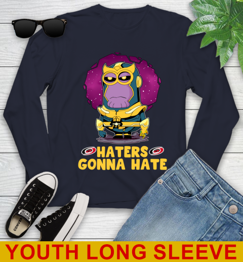 NHL Hockey Carolina Hurricanes Haters Gonna Hate Thanos Minion Marvel Shirt Youth Long Sleeve 3