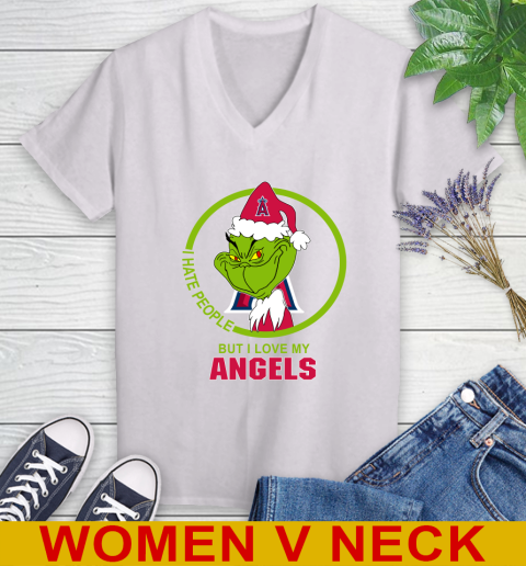 Los Angeles Angels MLB Christmas Grinch I Hate People But I Love My  Favorite Baseball Team Women's V-Neck T-Shirt