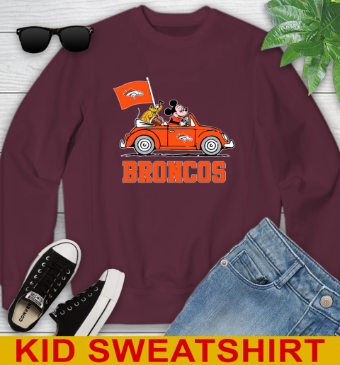 NFL Football Denver Broncos Pluto Mickey Driving Disney Shirt Youth Sweatshirt - Image 6