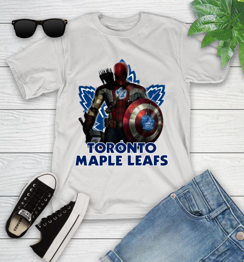 NHL Captain America Thor Spider Man Hawkeye Avengers Endgame Hockey Toronto Maple Leafs Youth T-Shirt