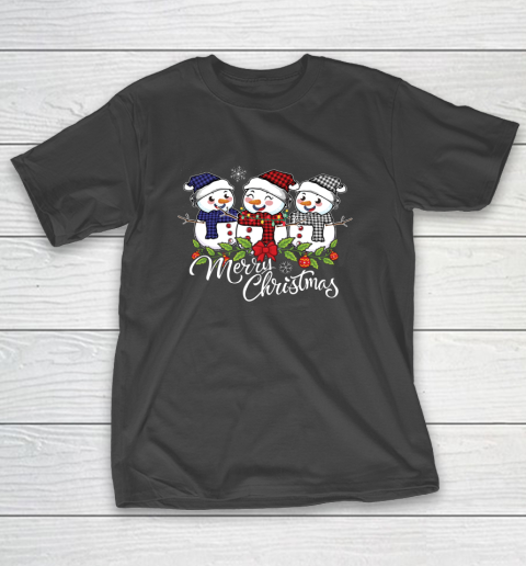 Vintage Snowman Snowmen Buffalo Plaid Christmas Snowflakes T-Shirt