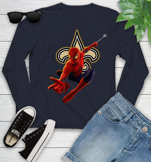 NFL Spider Man Avengers Endgame Football New Orleans Saints Youth Long Sleeve 3