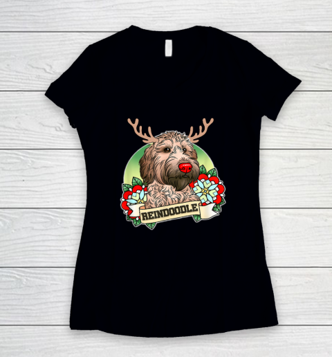 Reindoodle  Reindeer Doodle  Christmas Dog Women's V-Neck T-Shirt