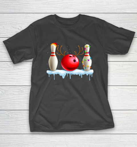 Bowling Christmas Santa Hat Xmas Lights Gift Bowling Lover T-Shirt