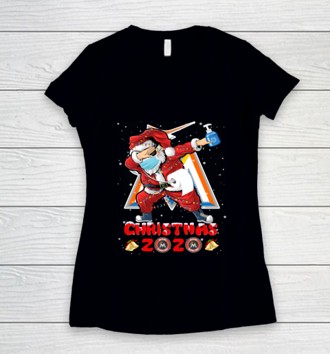 Miami Marlins Funny Santa Claus Dabbing Christmas 2020 MLB Women's V-Neck T-Shirt
