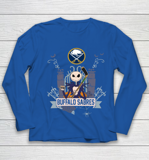 NHL Buffalo Sabres Hockey Jack Skellington Halloween Youth Long Sleeve 7
