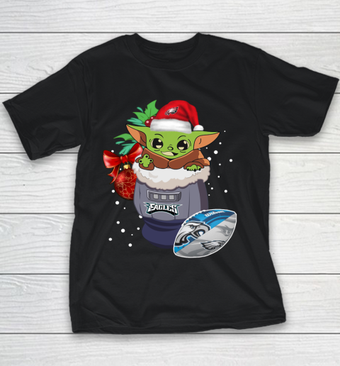 Philadelphia Eagles Christmas Baby Yoda Star Wars Funny Happy NFL Youth T-Shirt 2