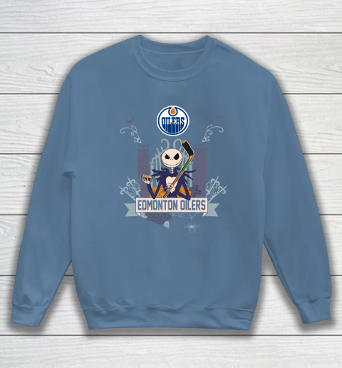 NHL Edmonton Oilers Hockey Jack Skellington Halloween Sweatshirt 6