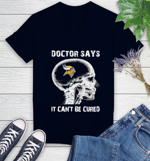 NFL Minnesota Vikings Football Skull It Can't Be Cured Shirt Women's V-Neck T-Shirt 2