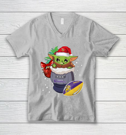 Minnesota Vikings Christmas Baby Yoda Star Wars Funny Happy NFL V-Neck T-Shirt 4