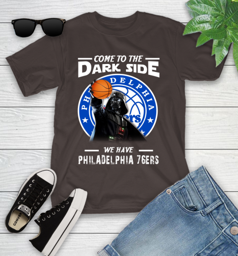 NBA Come To The Dark Side We Have Philadelphia 76ers Star Wars Darth Vader Basketball Youth T-Shirt 7