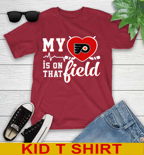 NHL My Heart Is On That Field Hockey Sports Philadelphia Flyers Youth T-Shirt 12