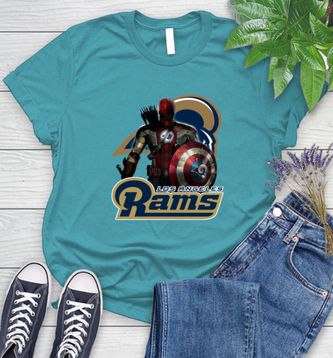 NFL Captain America Thor Spider Man Hawkeye Avengers Endgame Football Los Angeles Rams Women's T-Shirt 12