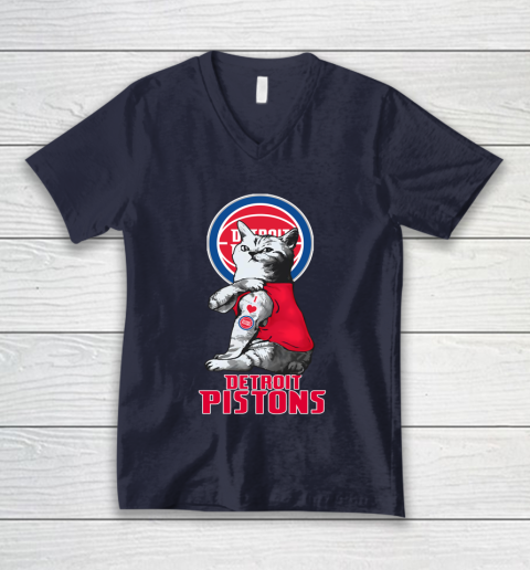 NBA Basketball My Cat Loves Detroit Pistons V-Neck T-Shirt 2