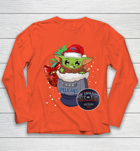 New Orleans Pelicans Christmas Baby Yoda Star Wars Funny Happy NBA Youth Long Sleeve 4