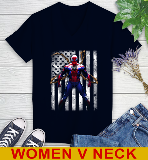 MLB Baseball Milwaukee Brewers Spider Man Avengers Marvel American Flag Shirt Women's V-Neck T-Shirt 3 MLB Baseball Milwaukee Brewers Spider Man Avengers Marvel American Flag Shirt Women's V-Neck T-Shirt - Image 3