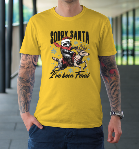 Vintage Sorry Santa I've Been Feral Raccoon Riding Horse Christmas T-Shirt 4
