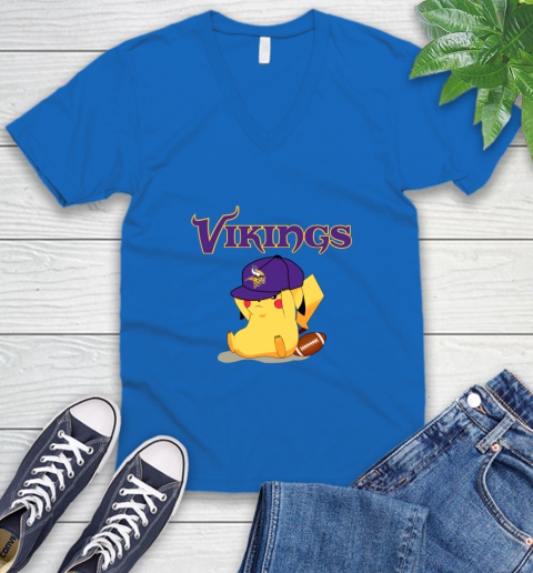 NFL Pikachu Football Sports Minnesota Vikings V-Neck T-Shirt 6