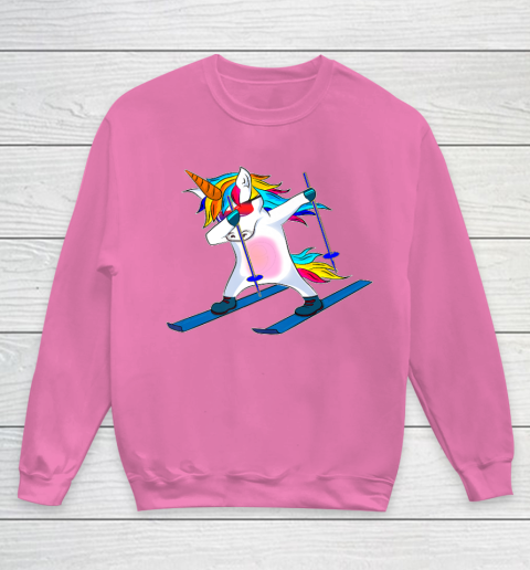 Skiing Unicorn Dabbing Funny Gift Youth Sweatshirt 7