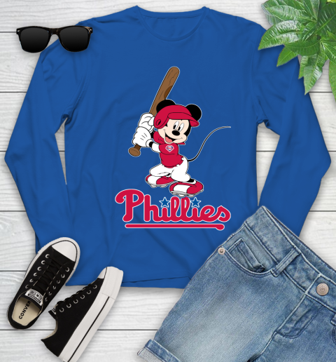 MLB Baseball Philadelphia Phillies Cheerful Mickey Mouse Shirt Youth Long Sleeve 10
