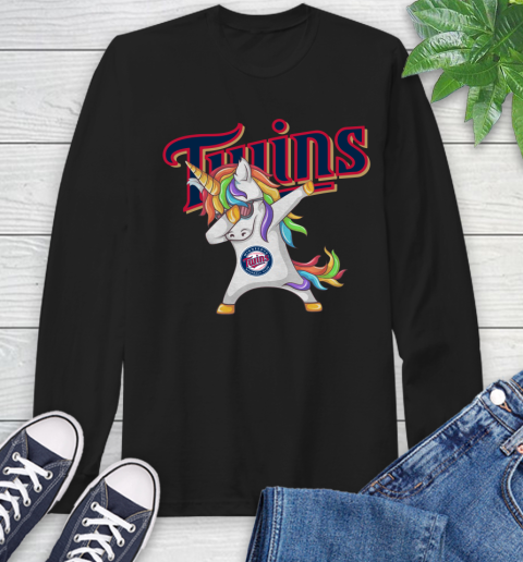 Minnesota Twins MLB Baseball Funny Unicorn Dabbing Sports Long Sleeve T-Shirt 2