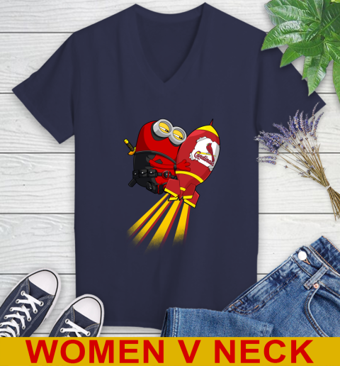 MLB Baseball St.Louis Cardinals Deadpool Minion Marvel Shirt Women's V-Neck T-Shirt 12