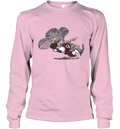 cxmx washington redskins snoopy plays the football game long sleeve tee 14 front light pink