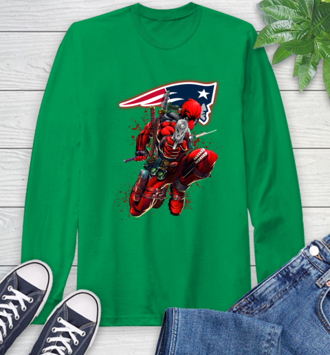 NFL Deadpool Marvel Comics Sports Football New England Patriots Long Sleeve T-Shirt 7