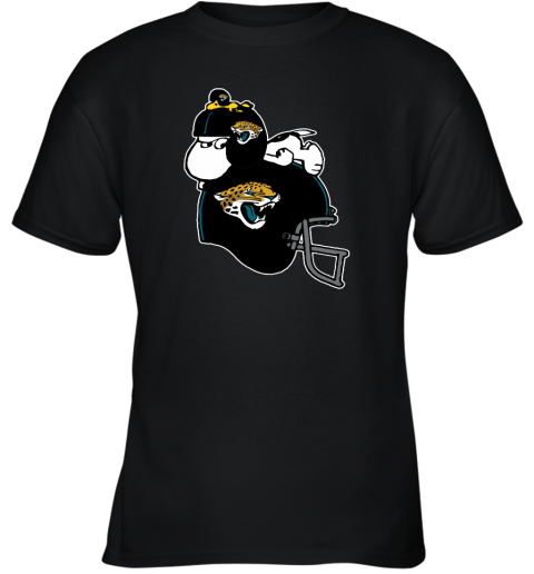 Snoopy And Woodstock Resting On Jacksonville Jaguars Helmet Youth T-Shirt