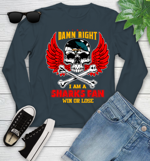 NHL Damn Right I Am A San Jose Sharks Win Or Lose Skull Hockey Sports Youth Long Sleeve 9