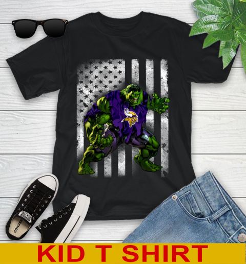 Minnesota Vikings Hulk Marvel Avengers NFL Football American Flag Youth T-Shirt