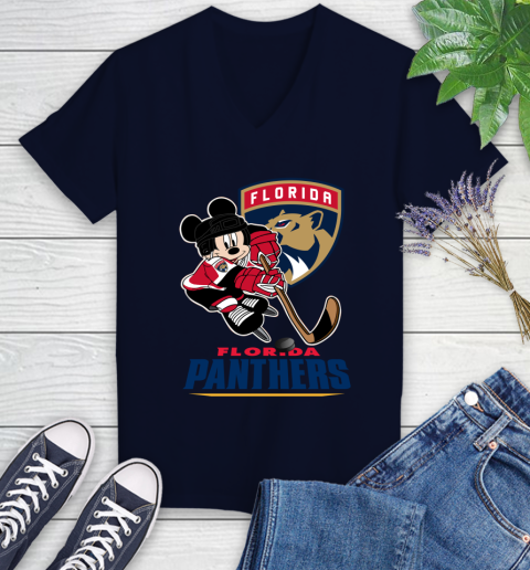 NHL Florida Panthers Mickey Mouse Disney Hockey T Shirt Women's V-Neck T-Shirt 3