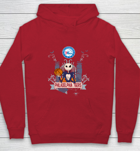 NBA Philadelphia 76ers Basketball Jack Skellington Halloween Youth Hoodie 7