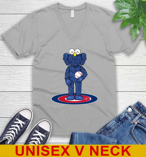 MLB Baseball Chicago Cubs Kaws Bff Blue Figure Shirt V-Neck T-Shirt 4