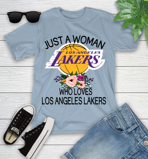 NBA Just A Woman Who Loves Los Angeles Lakers Basketball Sports Youth T-Shirt 6