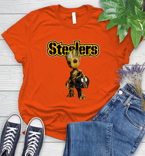 Pittsburgh Steelers NFL Football Groot Marvel Guardians Of The Galaxy Women's T-Shirt 4